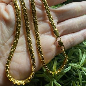 Flat Round Box Link Chain Necklace,18K Gold PLATED